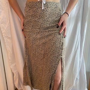 tan dalmation print maxi skirt with slit